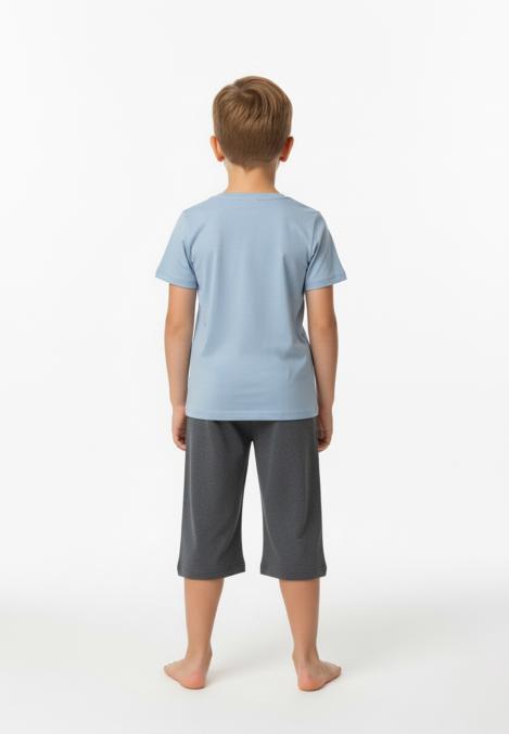 Pijama copii cu maneca scurta si pantaloni 3/4,culoare bleu,Engros